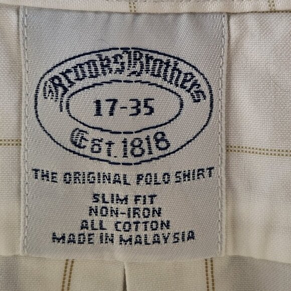 Brooks Brothers Slim Fit 17 35 Non-iron White Beige Check Long Sleeve Button Up - Picture 11 of 16